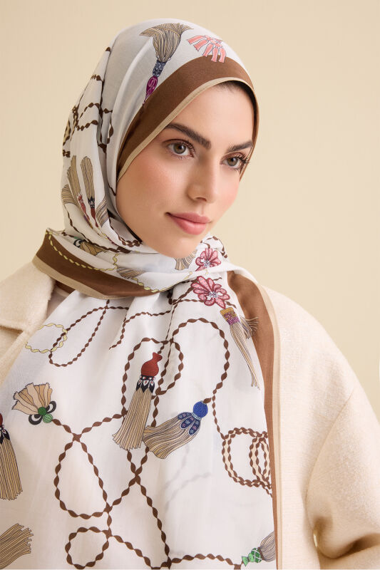 Püskül Noor Beyaz Floş Pamuk Şal 70x210 - 1