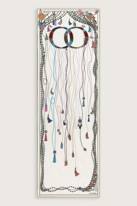 Püskül Noor Beyaz Krep İpek Pijama Şalı 70x210 - 2