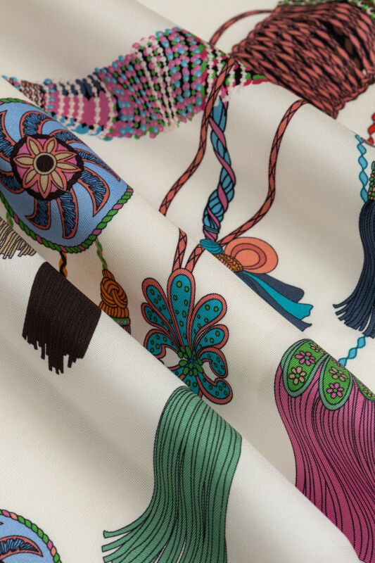 Püskül Noor Beyaz Tivil İpek Eşarp 90x90 - 5