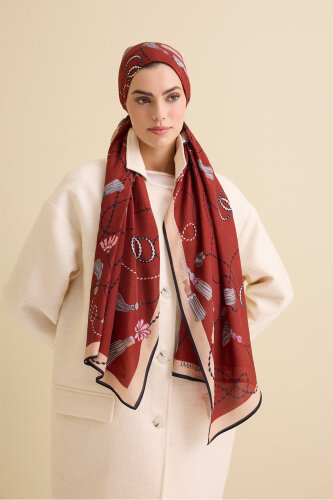 Püskül Noor Bordo Floş Pamuk Şal 70x210 - Imannoor (3)