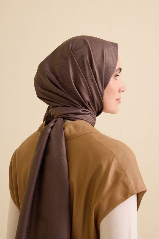 Püskül Noor Boz Kahve Jakar İpek Şal 70x200 - 3
