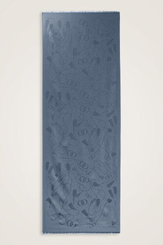 Püskül Noor Denim Jakar İpek Şal 70x200 