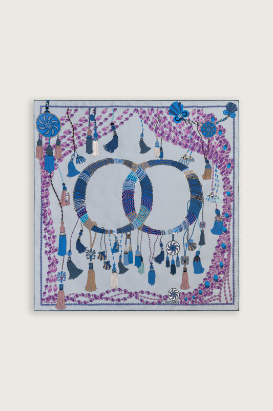 Püskül Noor Gri Tivil İpek Eşarp 90x90 - 2