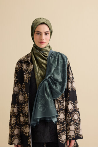 Püskül Noor Haki Jakar İpek Şal 70x200 - Imannoor (1)