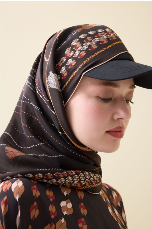 Püskül Noor Kahverengi Krep İpek Kaftan Şalı 70x210 - 3