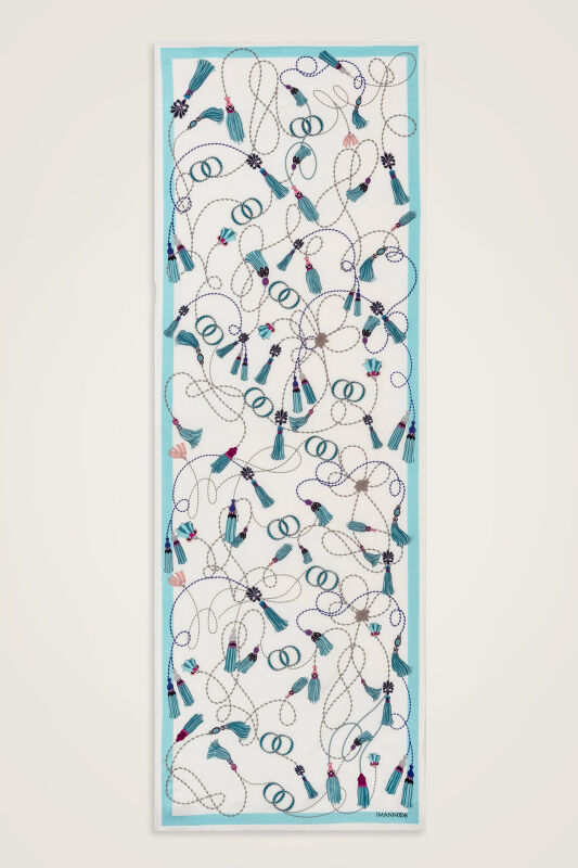 Püskül Noor Mavi Floş Pamuk Şal 70x210 - 2