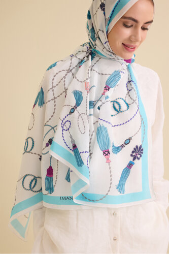 Püskül Noor Mavi Floş Pamuk Şal 70x210 - Imannoor (1)