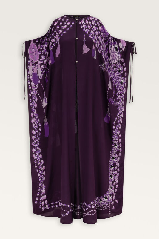 Püskül Noor Mürdüm Krep İpek Abaya - 2