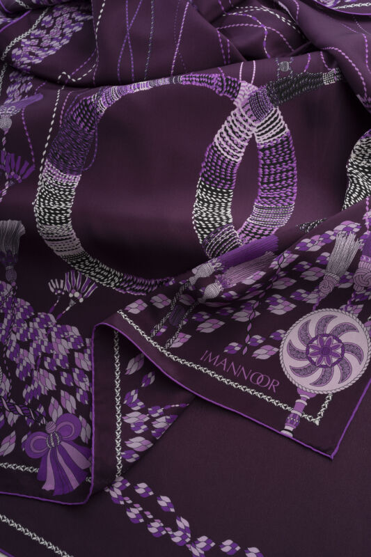 Püskül Noor Mürdüm Krep İpek Abaya Şalı 70x210 - 4