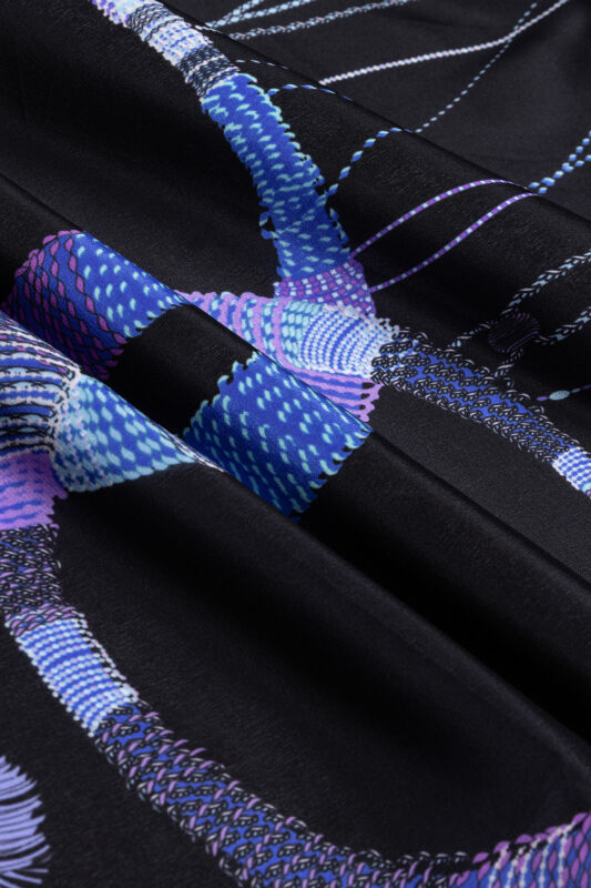 Püskül Noor Siyah-Fuşya Krep İpek Abaya Şalı 70x210 - 4