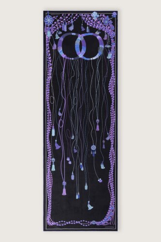 Püskül Noor Siyah-Fuşya Krep İpek Abaya Şalı 70x210 - Imannoor (2)