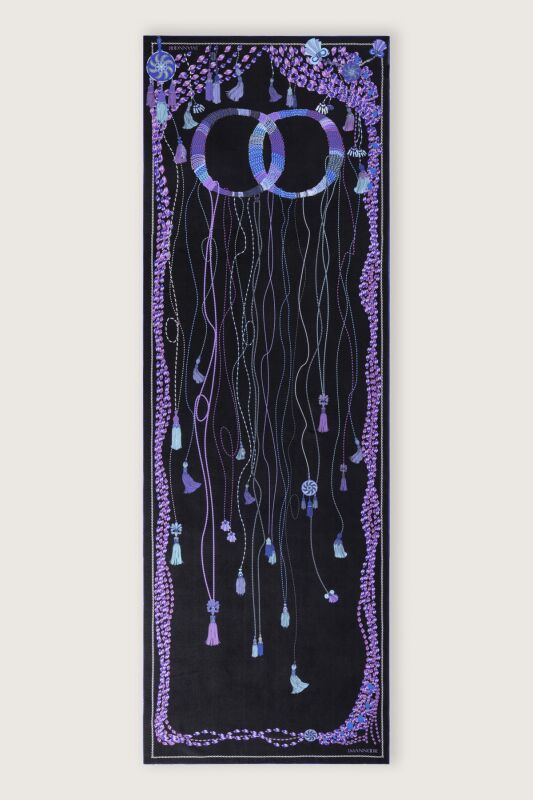 Püskül Noor Siyah-Fuşya Krep İpek Abaya Şalı 70x210 - 2