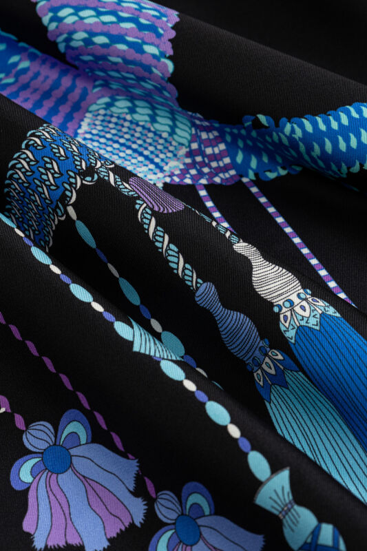 Püskül Noor Siyah-Fuşya Tivil İpek Eşarp 90x90 - 4