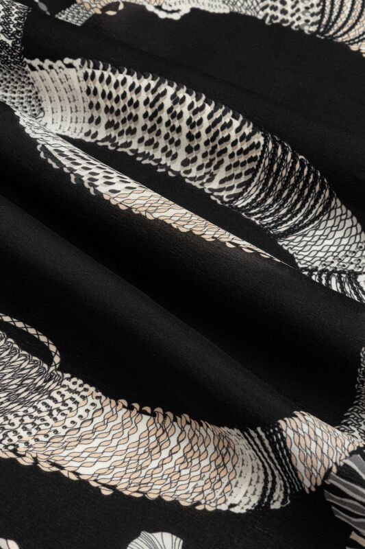 Püskül Noor Siyah-Gri Krep İpek Pijama Şalı 70x210 - 4