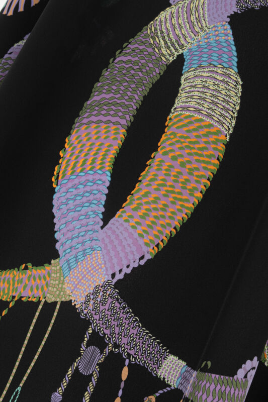 Püskül Noor Siyah-Yeşil Krep İpek Abaya - 6