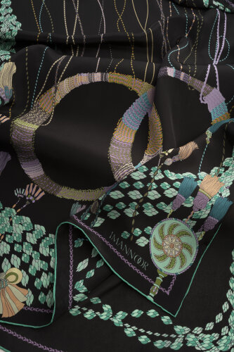 Püskül Noor Siyah-Yeşil Krep İpek Abaya Şalı 70x210 - Imannoor (4)