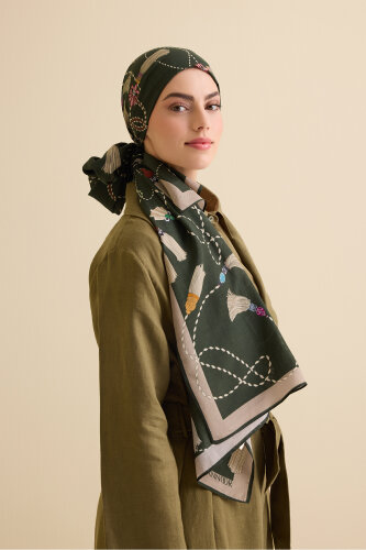 Püskül Noor Yeşil Floş Pamuk Şal 70x210 - Imannoor (1)