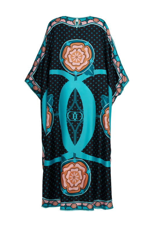 Quadruple Rosebud Black Silk Kaftan - 4