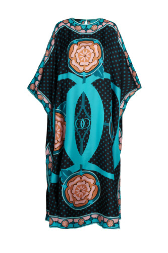 Quadruple Rosebud Black Silk Kaftan - 2