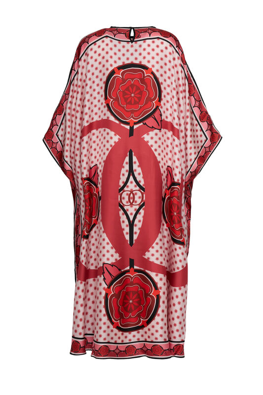 Quadruple Rosebud Red Silk Kaftan - 4