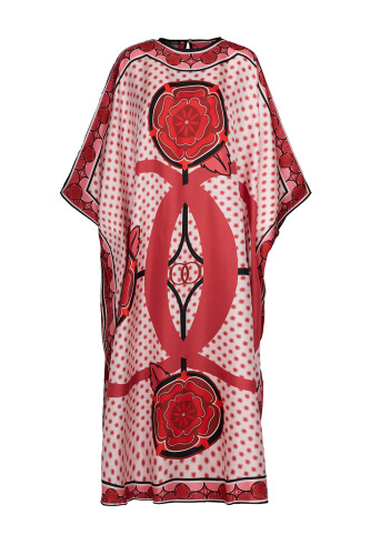 Quadruple Rosebud Red Silk Kaftan - 2