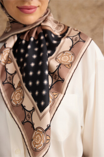 Quadruple Rosebud Silk Scarf Beige - 3