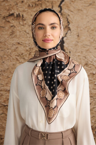 Quadruple Rosebud Silk Scarf Beige - 5