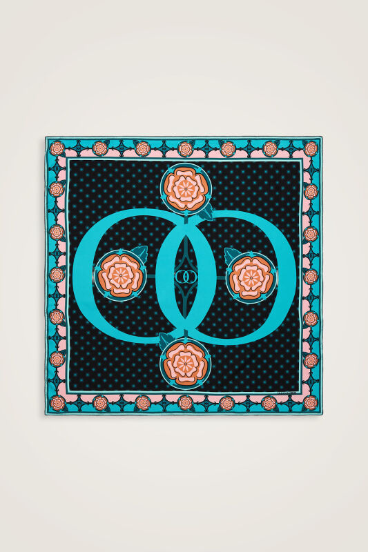 Quadruple Rosebud Silk Scarf Petrol - 2