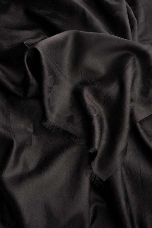 Qufi Black Jacquard Silk Shawl - 4