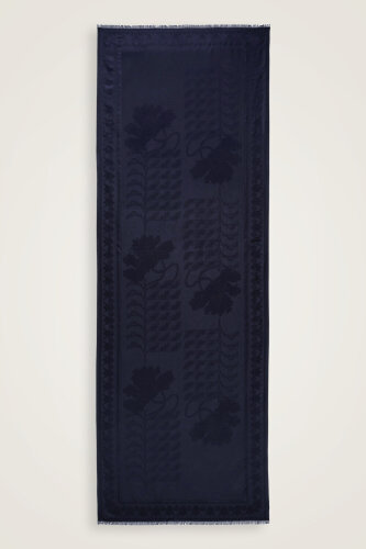 Qufi Navy Blue Jacquard Silk Shawl - 2