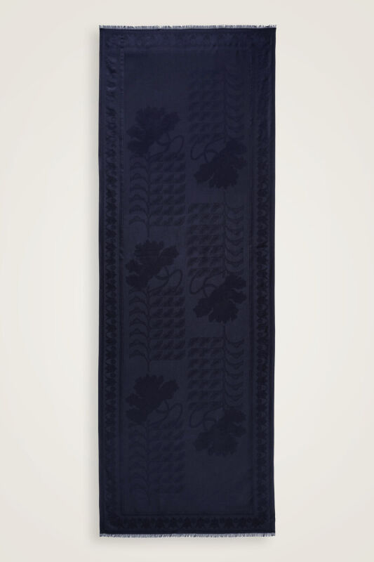 Qufi Navy Blue Jacquard Silk Shawl - 2