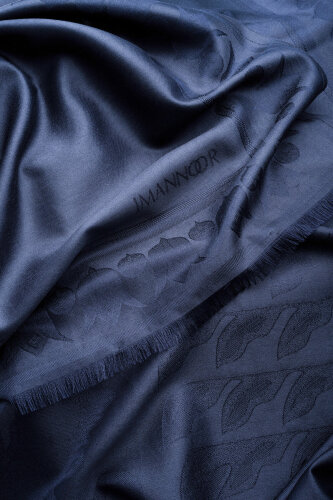 Qufi Navy Blue Jacquard Silk Shawl - 4