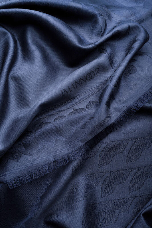 Qufi Navy Blue Jacquard Silk Shawl - 4