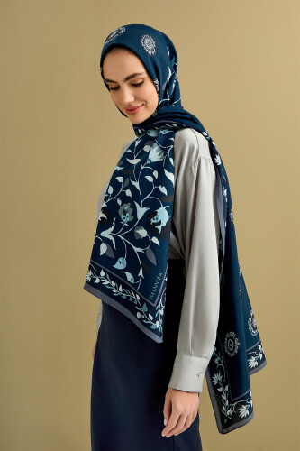 Rainy Garden Flosh Viscose Shawl Navy 