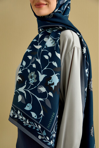 Rainy Garden Flosh Viscose Shawl Navy - 3