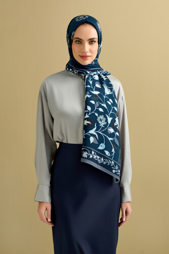 Rainy Garden Flosh Viscose Shawl Navy - 5