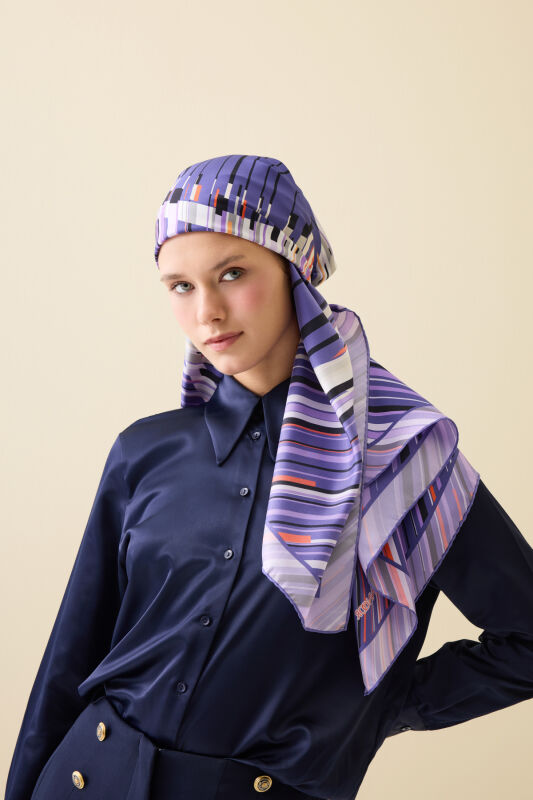 Rainy Noor Purple Silk Scarf - 3