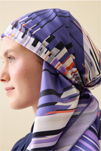 Rainy Noor Purple Silk Scarf - 5