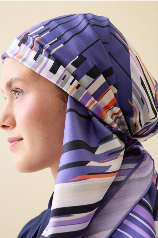 Rainy Noor Purple Silk Scarf - 5