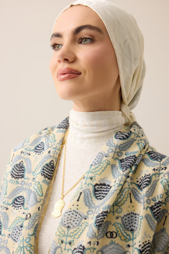 Reverse Tulip Cream-Grey Wool Shawl - 6