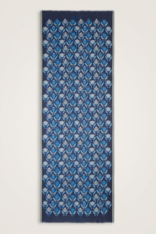 Reverse Tulip Navy Blue Wool Shawl - 1