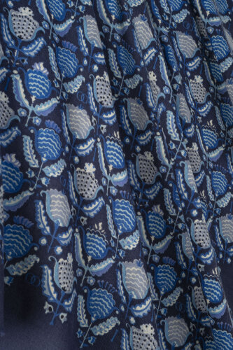 Reverse Tulip Navy Blue Wool Shawl - 2