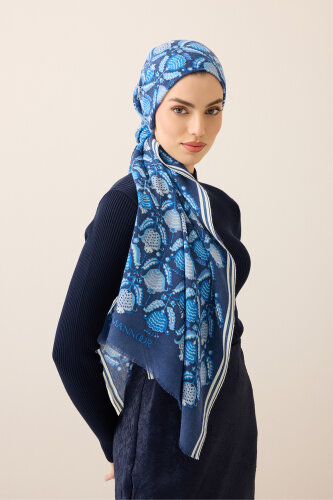 Reverse Tulip Navy Blue Wool Shawl 