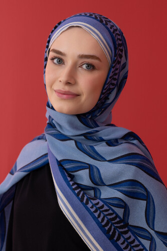 Ribbon Blue Wool Shawl - 5