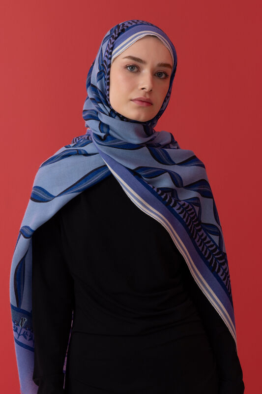 Ribbon Blue Wool Shawl - 1