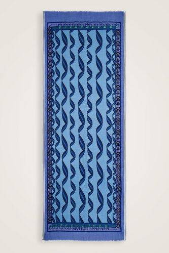 Ribbon Blue Wool Shawl - 2