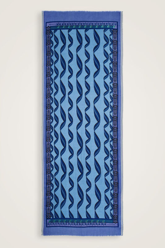 Ribbon Blue Wool Shawl - 2