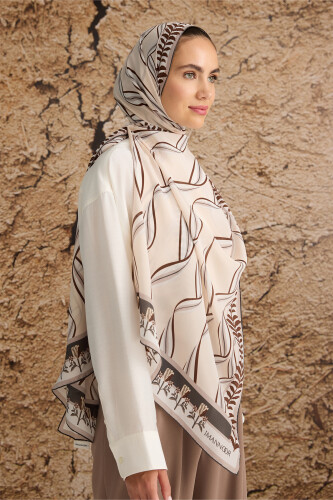 Ribbon Silk Shawl Beige - 5