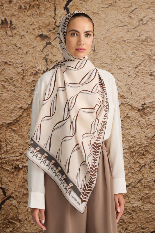 Ribbon Silk Shawl Beige - 1