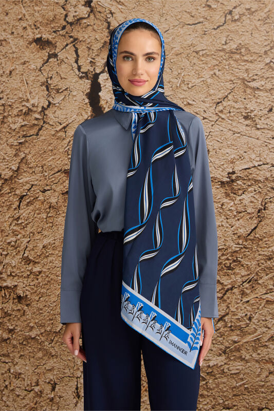 Ribbon Silk Shawl Navy - 5